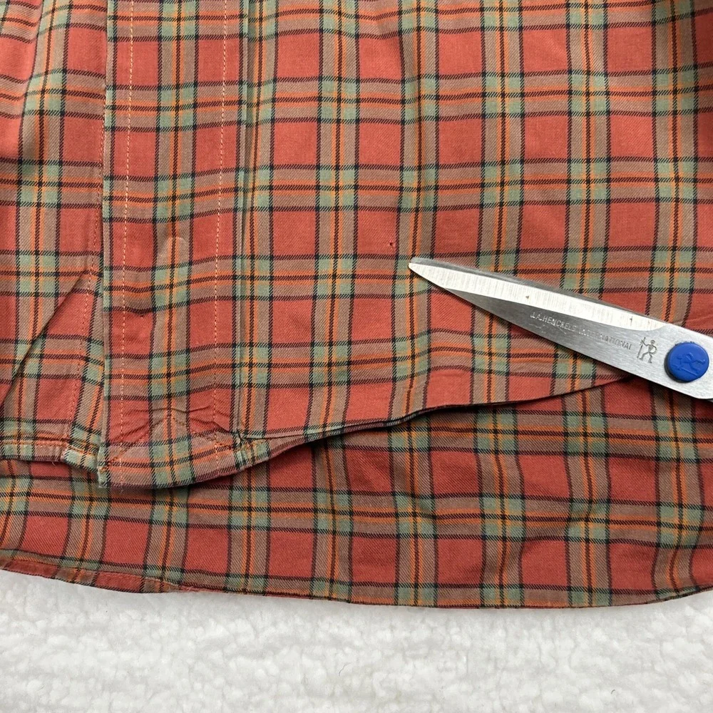 Ralph Lauren Shirt Mens L Orange Green Plaid Check Cotton Oxford OCBD‎ Button Up